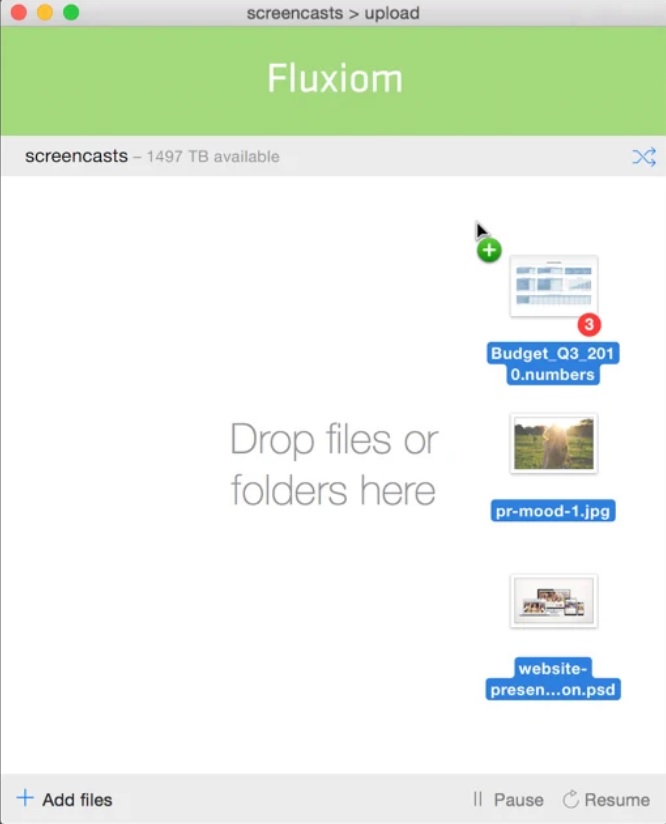 Fluxiom Uploader 1.2 : Main Screen