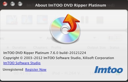 ImTOO DVD Ripper Platinum 7.6 : About window