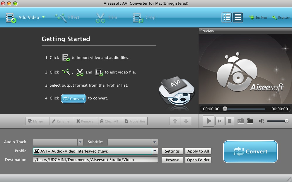 Aiseesoft AVI Converter for Mac 6.2 : Main window
