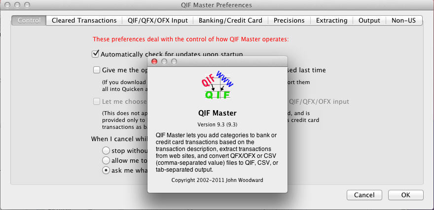 QIF Master 9.3 : Preference Window