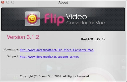 Doremisoft Mac Flip Video Converter 3.1 : About window