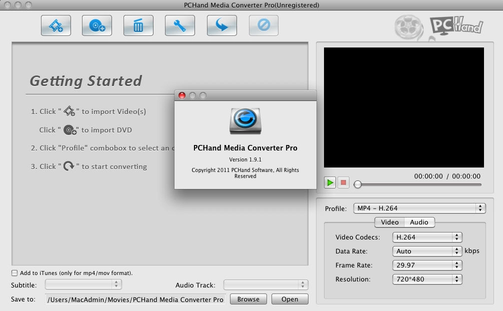 PCHand Media Converter Pro 1.9 : Main Window