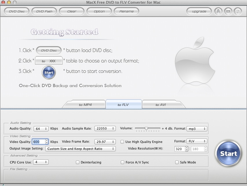 MacX Free DVD to FLV Converter for Mac 2.0 : Main window