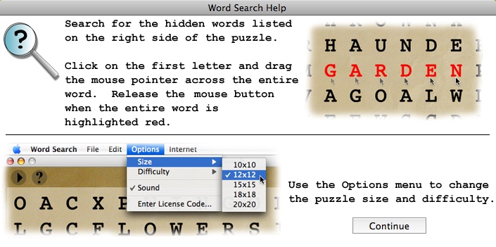 Word Search 1.0 : Instructions Window