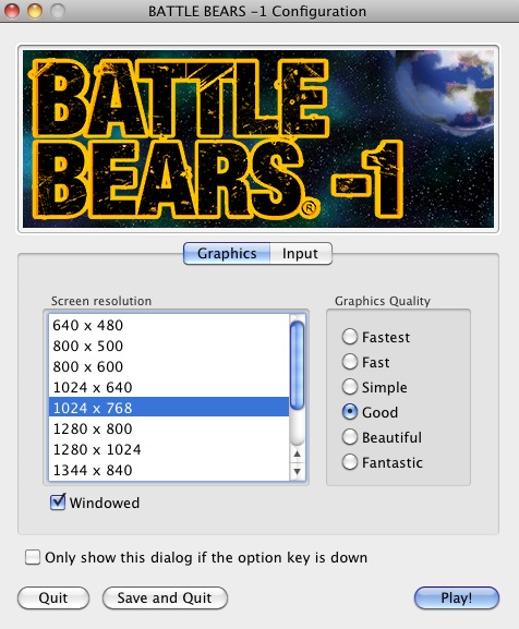 BattleBears-1 1.1 : Options