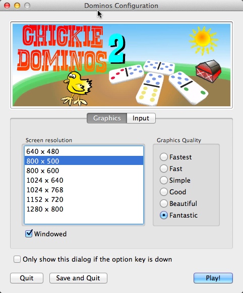 Chickie Dominos 2.0 : Configuration Window