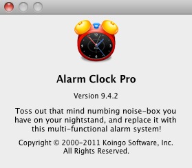 Alarm Clock Pro 9.4 : About window
