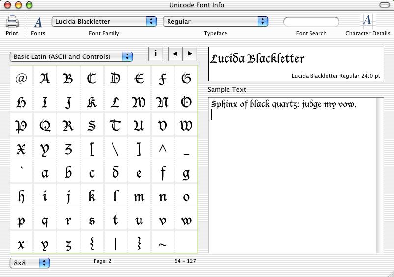 Unicode Font Info 1.5 : Main window