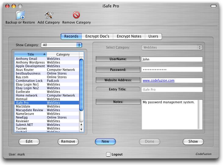 iSafe Pro Unreg 1.2 : Main window