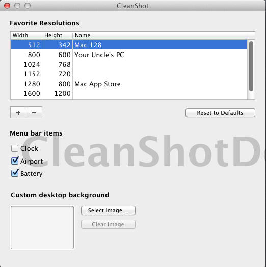 CleanShot 1.0 : Main Window