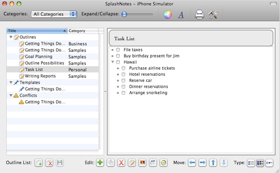 SplashNotes iPhone Desktop 2.2 : Main Window