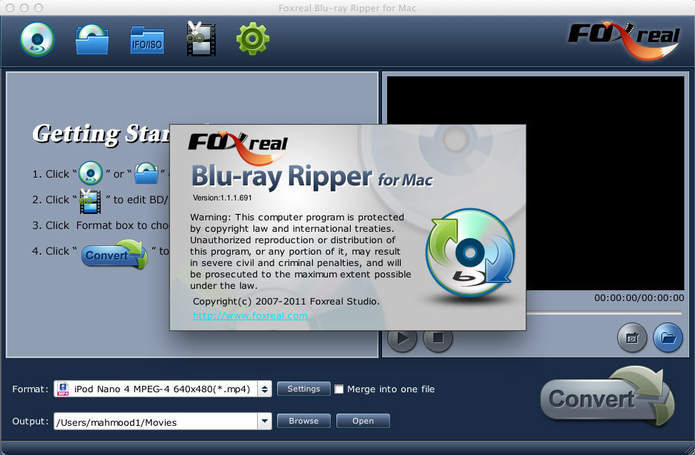 Foxreal Blu-ray Ripper for Mac 1.1 : Main Window