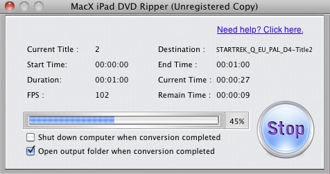 MacX iPad DVD Ripper 2.5 : Converting