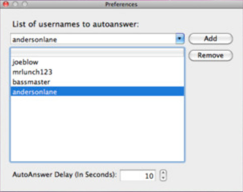 AutoAnswer 1.2 : Preferences window
