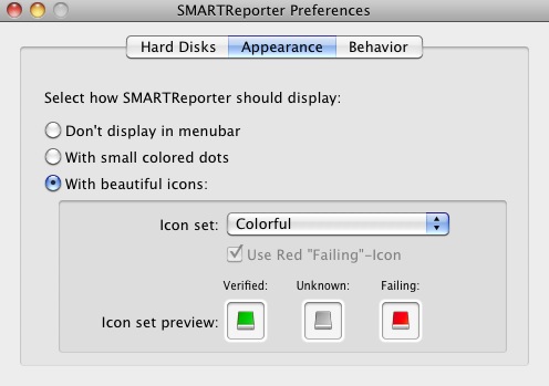 SMARTReporter 2.6 : Appearance preferences