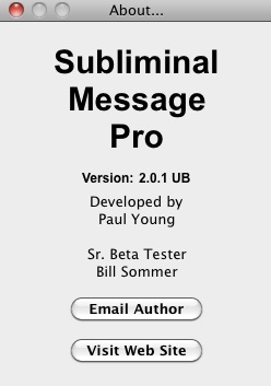 Subliminal Message Pro 2.0 : About window