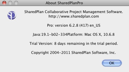 SharedPlan Pro 6.2 : About window