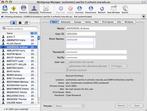 Workgroup Manager 1.0 : Main interface