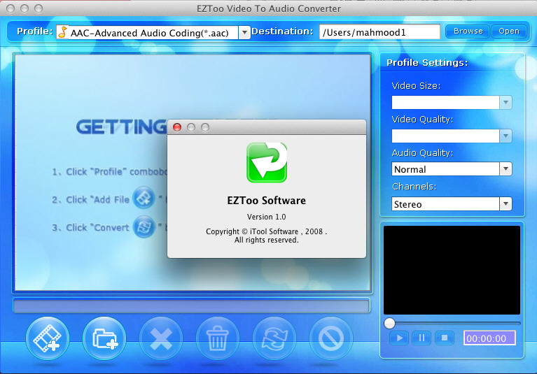 EZToo Video To Audio Converter 1.0 : Main Window