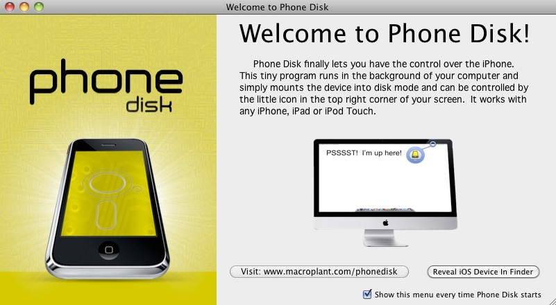 PhoneDisk : Welcome screen