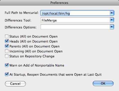 MacMercurial 1.6 : Preferences