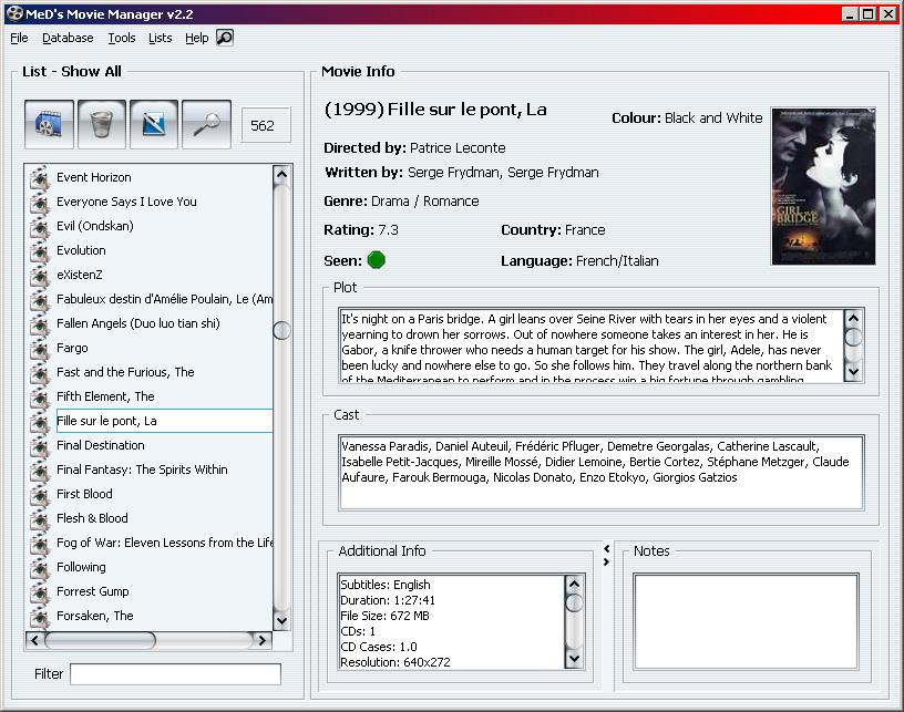 MeD's MovieManager 2.9 : Main window