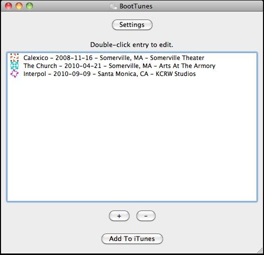 BootTunes 0.3 : Main window
