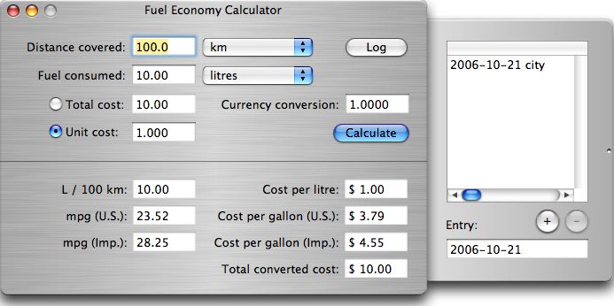 Fuel Economy Calculator 1.0 : Main window