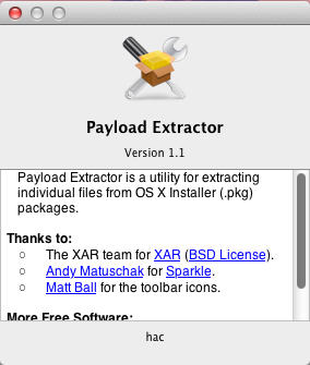 Payload Extractor 1.1 : About Window