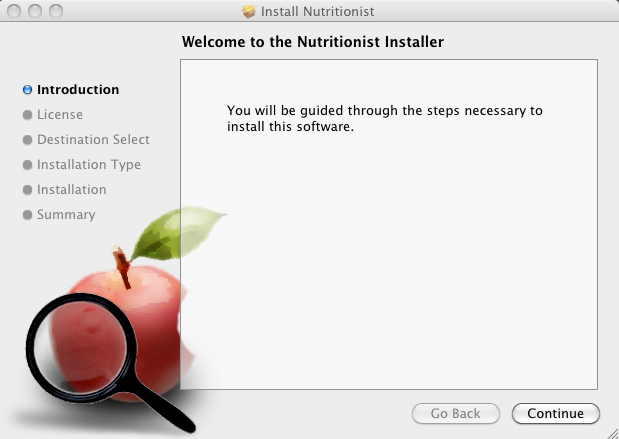 Nutritionist 1.3 : Installation Dialog