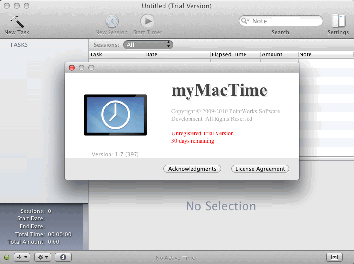 myMacTime 1.7 : Main Window