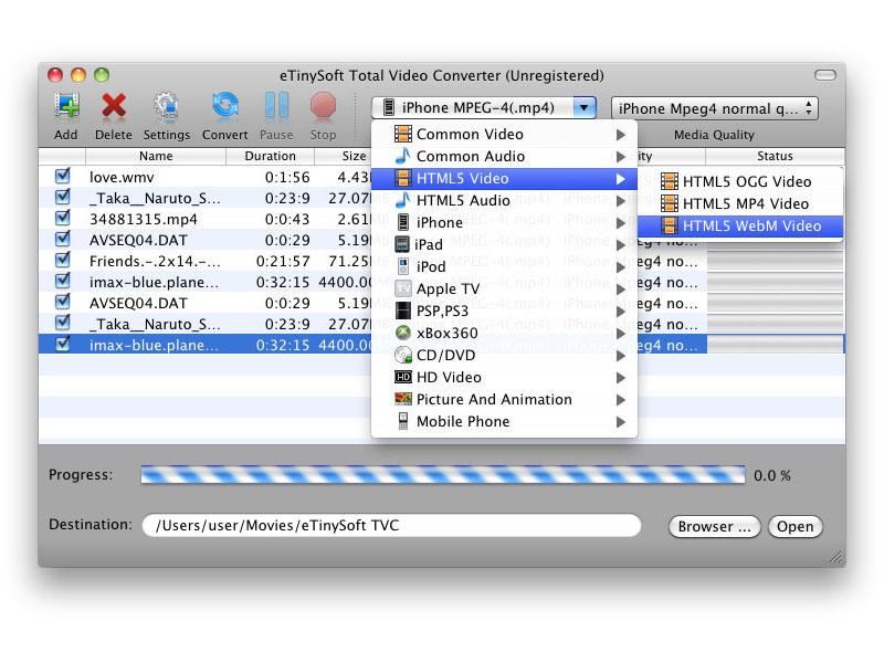 Total Video Converter For Mac 2.7 : Main Window