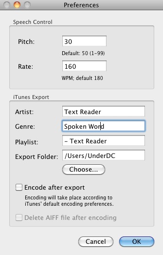 Text Reader 1.2 : Preferences