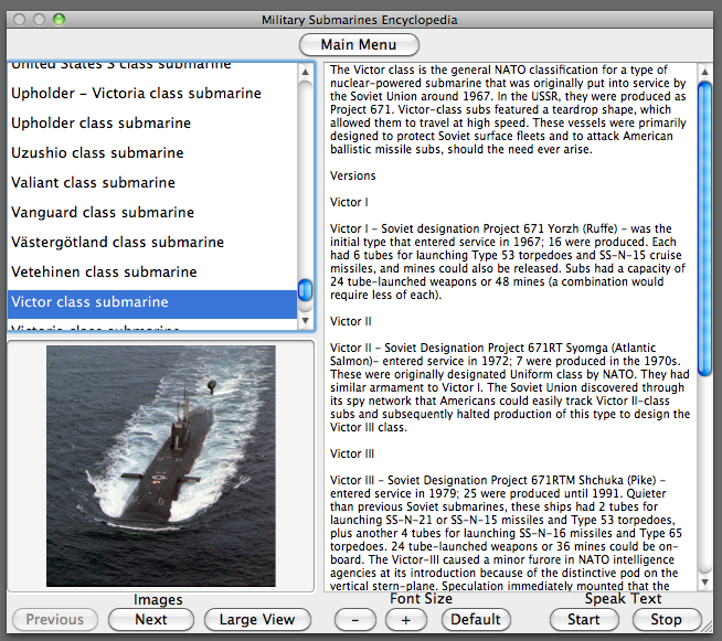 Military Submarines Encyclopedia 1.0 : Main window
