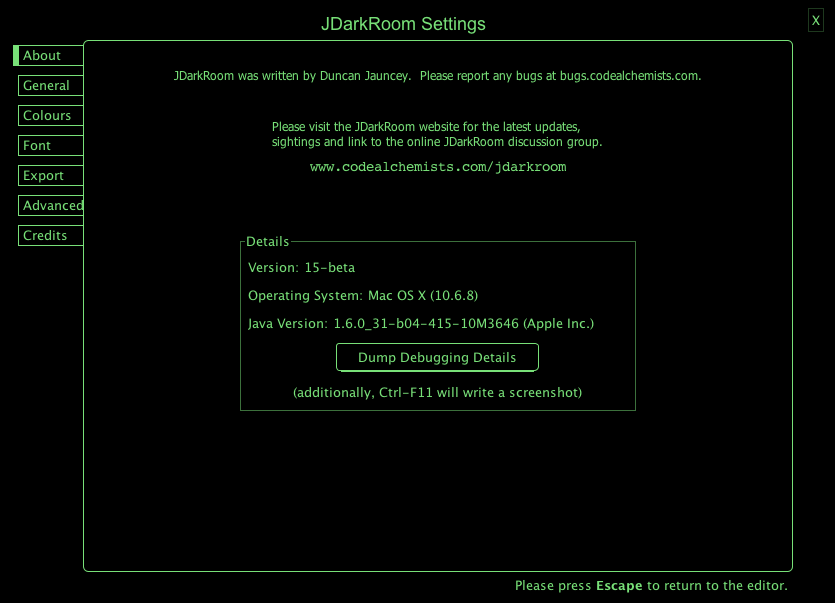 JDarkRoom 15.0 beta : Program version
