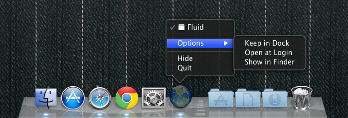 Fluid : Dock options for the program