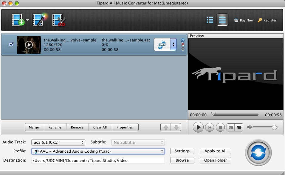 Tipard All Music Converter for Mac 3.6 : Main window