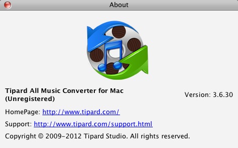Tipard All Music Converter for Mac 3.6 : About window