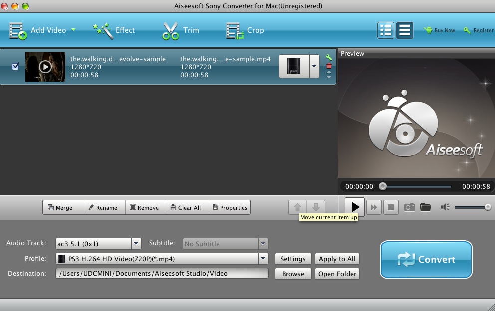 Aiseesoft Sony Converter for Mac 6.2 : Main window