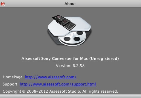 Aiseesoft Sony Converter for Mac 6.2 : About window