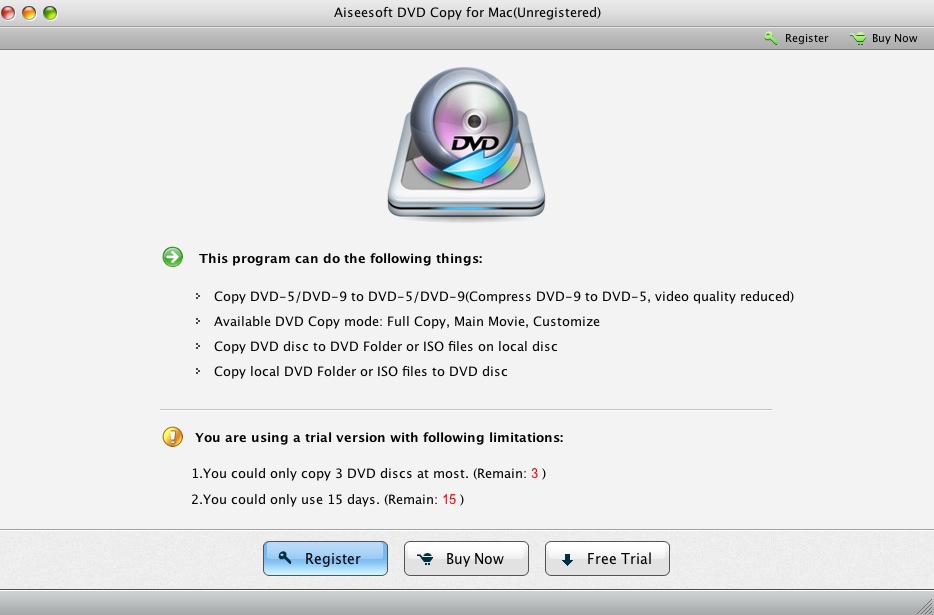 Aiseesoft DVD Copy for Mac 5.0 : Welcome screen