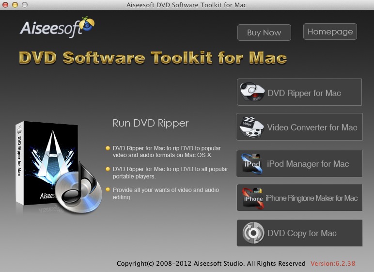 Aiseesoft DVD Software Toolkit for Mac 6.2 : Main window
