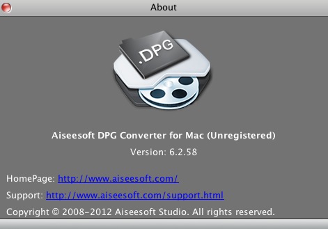 Aiseesoft DPG Converter for Mac 6.2 : About window