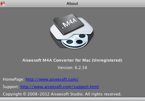 Aiseesoft M4A Converter for Mac 6.2 : About window