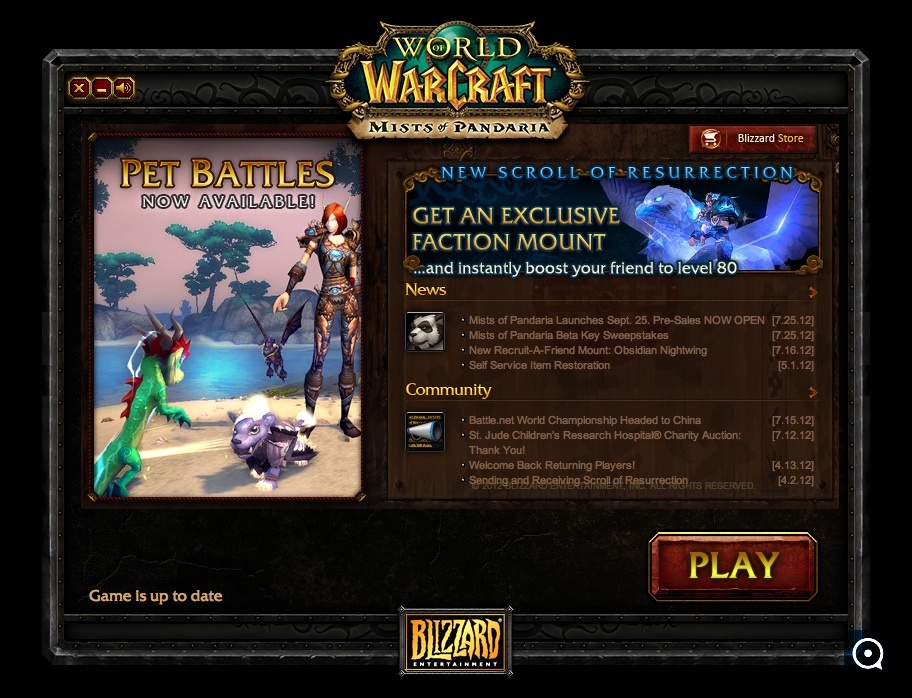 World of Warcraft Launcher : Main window