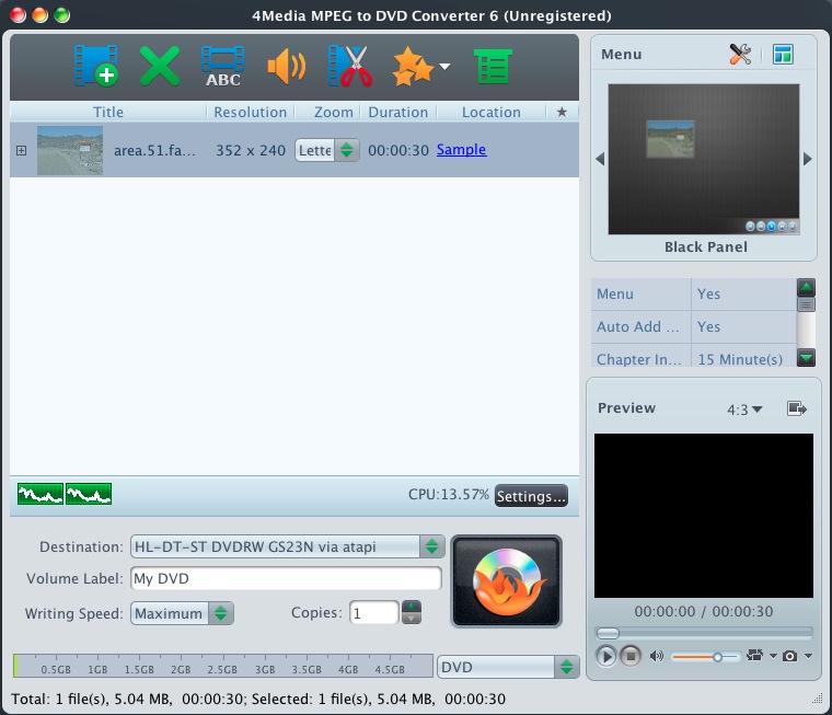 4Media MPEG to DVD Converter 6 6.2 : Main window