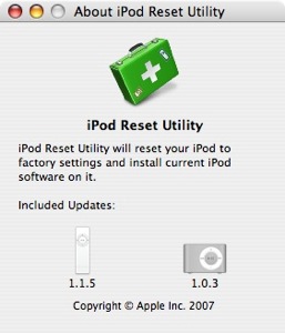 iPod shuffle Reset Utility 1.0 : Main window