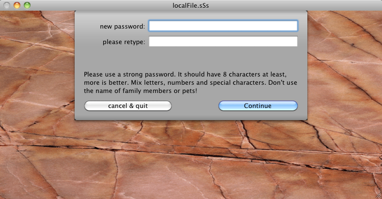 sharedSecrets 1.1 : Master Password Dialog