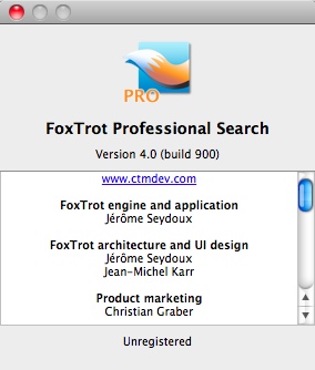FoxTrot Professional Search 4.0 : About window