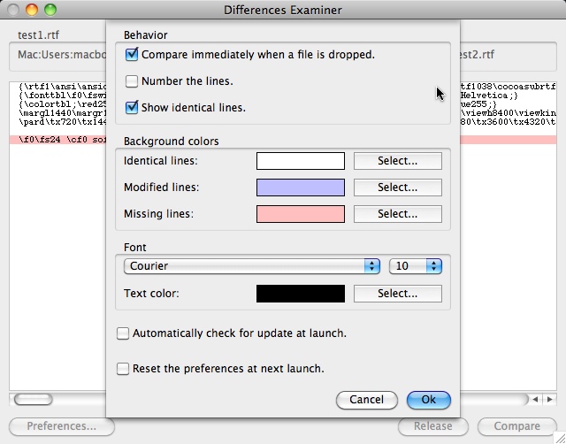 Differences Examiner 4.2 : Settings Window